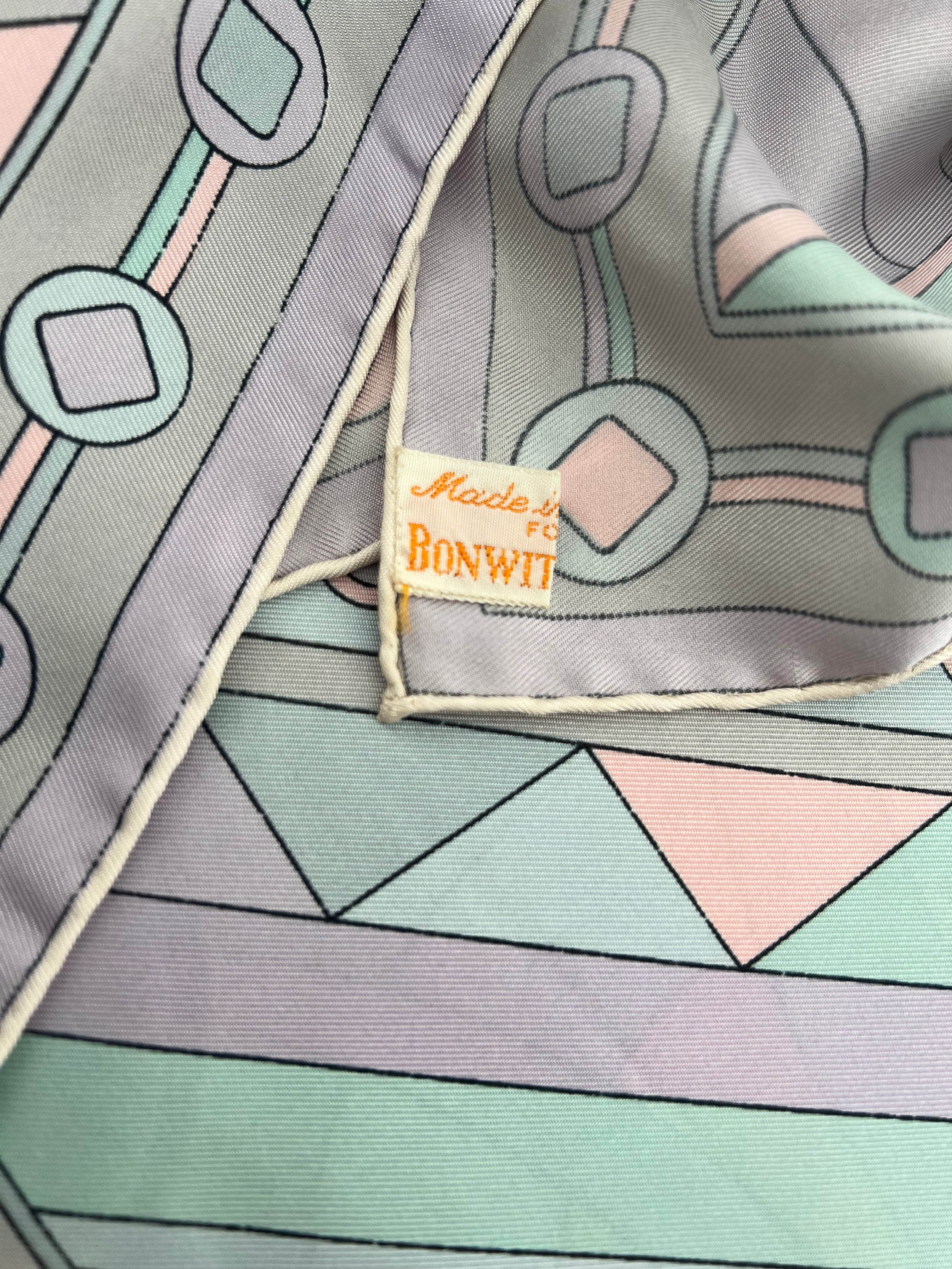 Pucci 60s Geometric Grey, Pale Pink, and Turquoise Printed Silk Square Scarf LABEL TAG 7/7