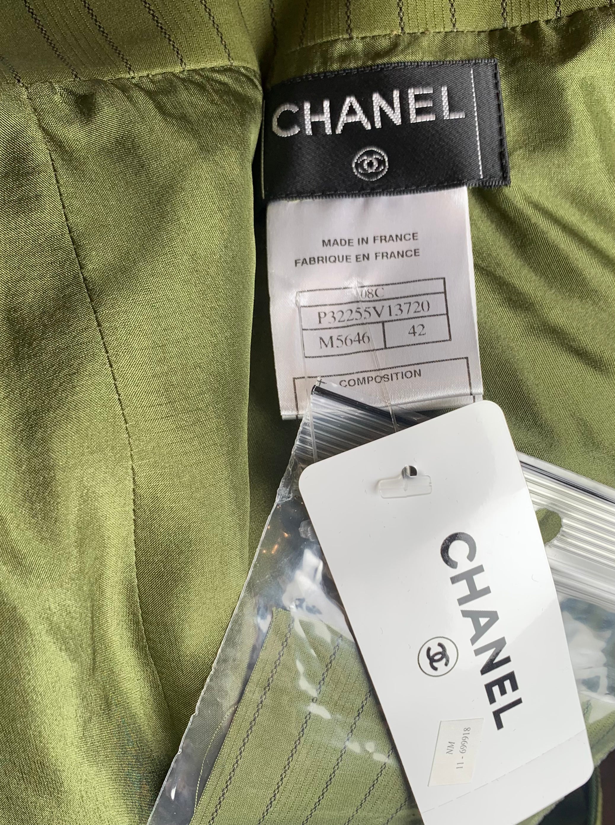 Chanel '08 Resort Army Green Pinstripe Cargo Bubble Skirt, NWT LABEL +  TAGS 7/7