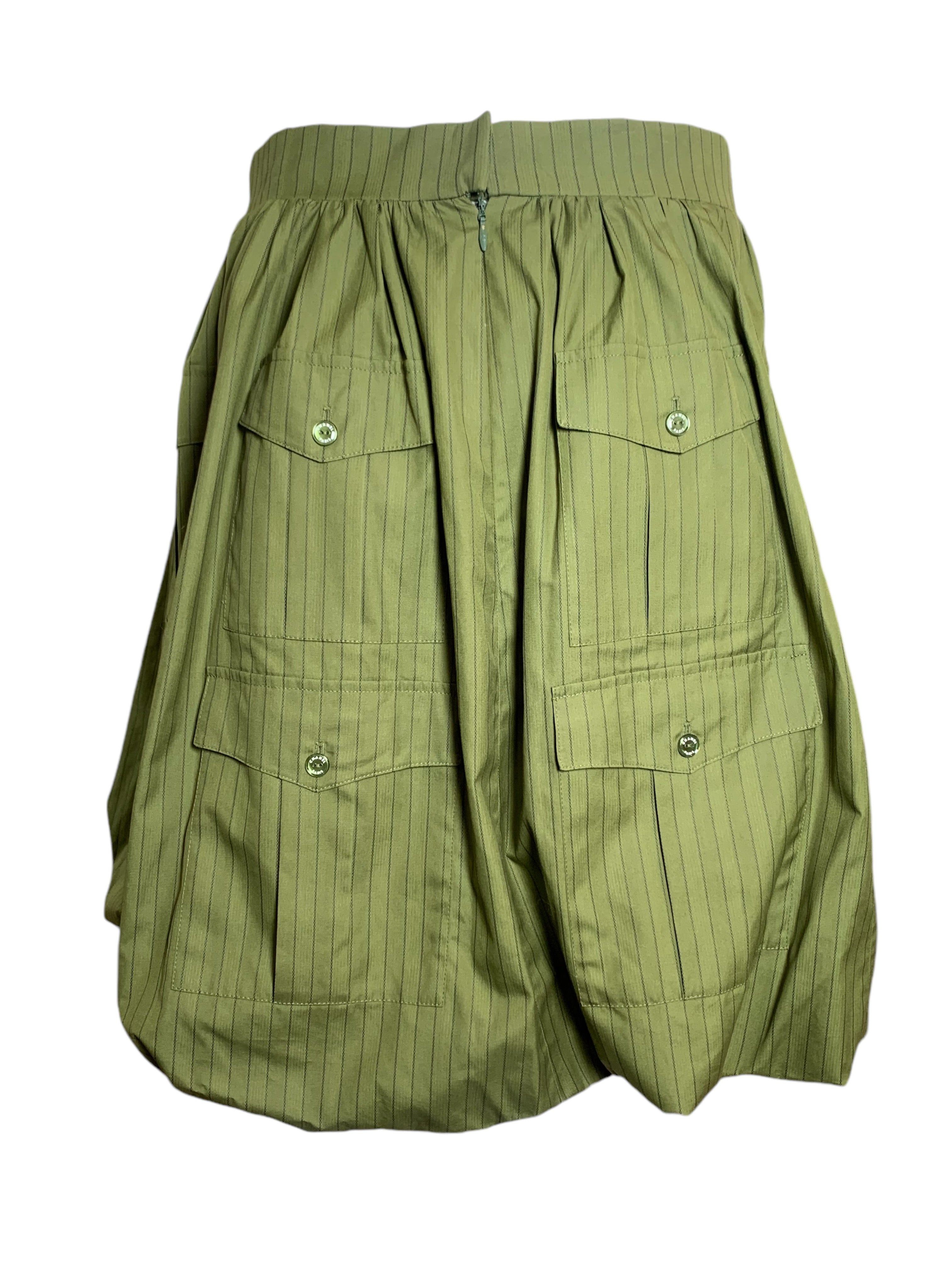 Chanel '08 Resort Army Green Pinstripe Cargo Bubble Skirt, NWT BACK 6/7