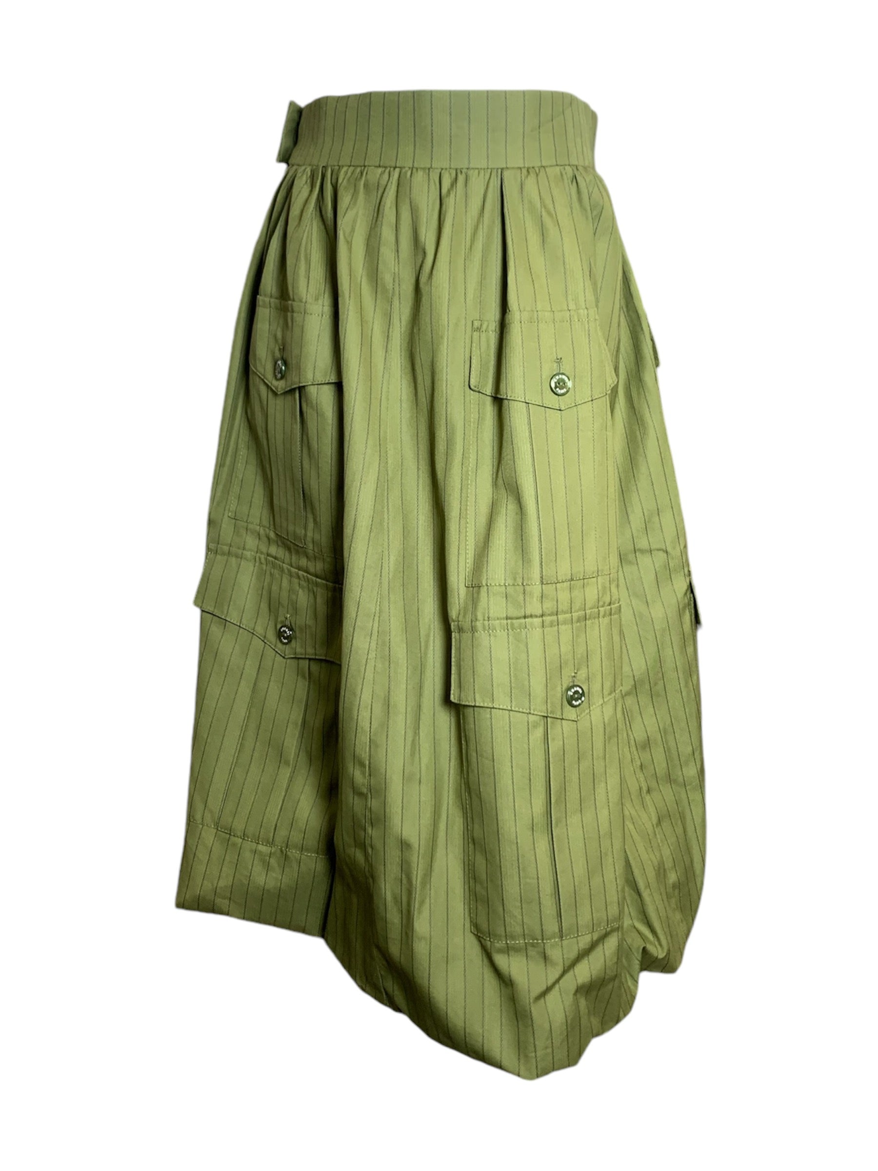 Chanel '08 Resort Army Green Pinstripe Cargo Bubble Skirt, NWT SIDE 4/7