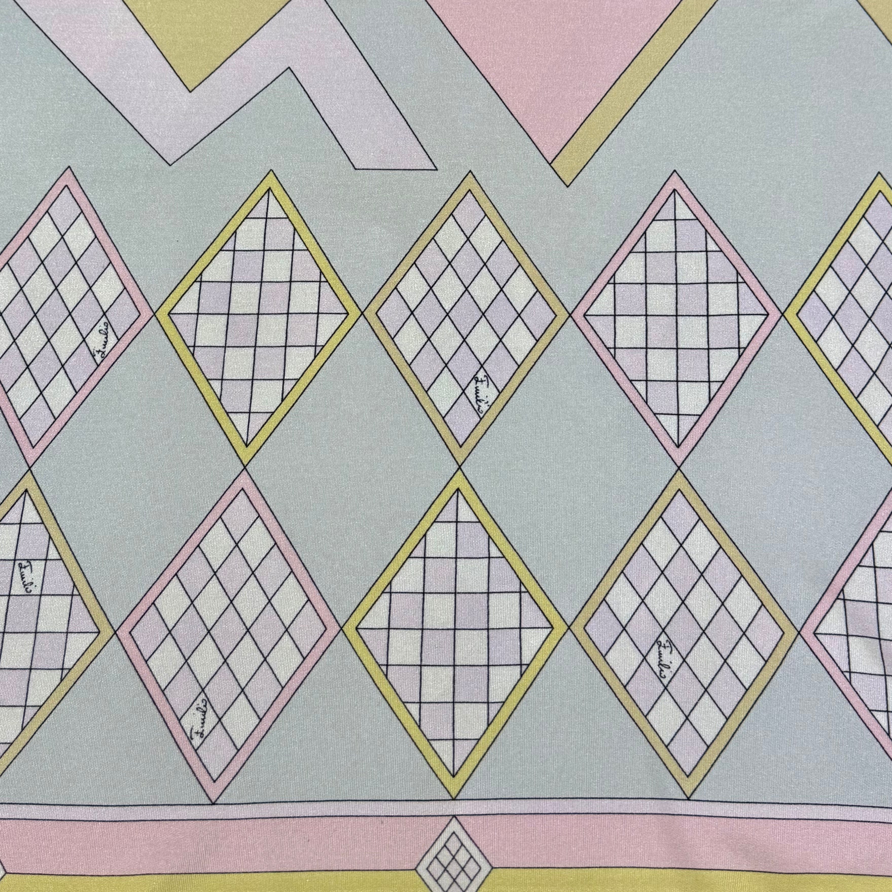 Emilio Pucci 1970's Pastel Geometric Silk Jersey Long Sleeve Tunic Blouse, detail 2