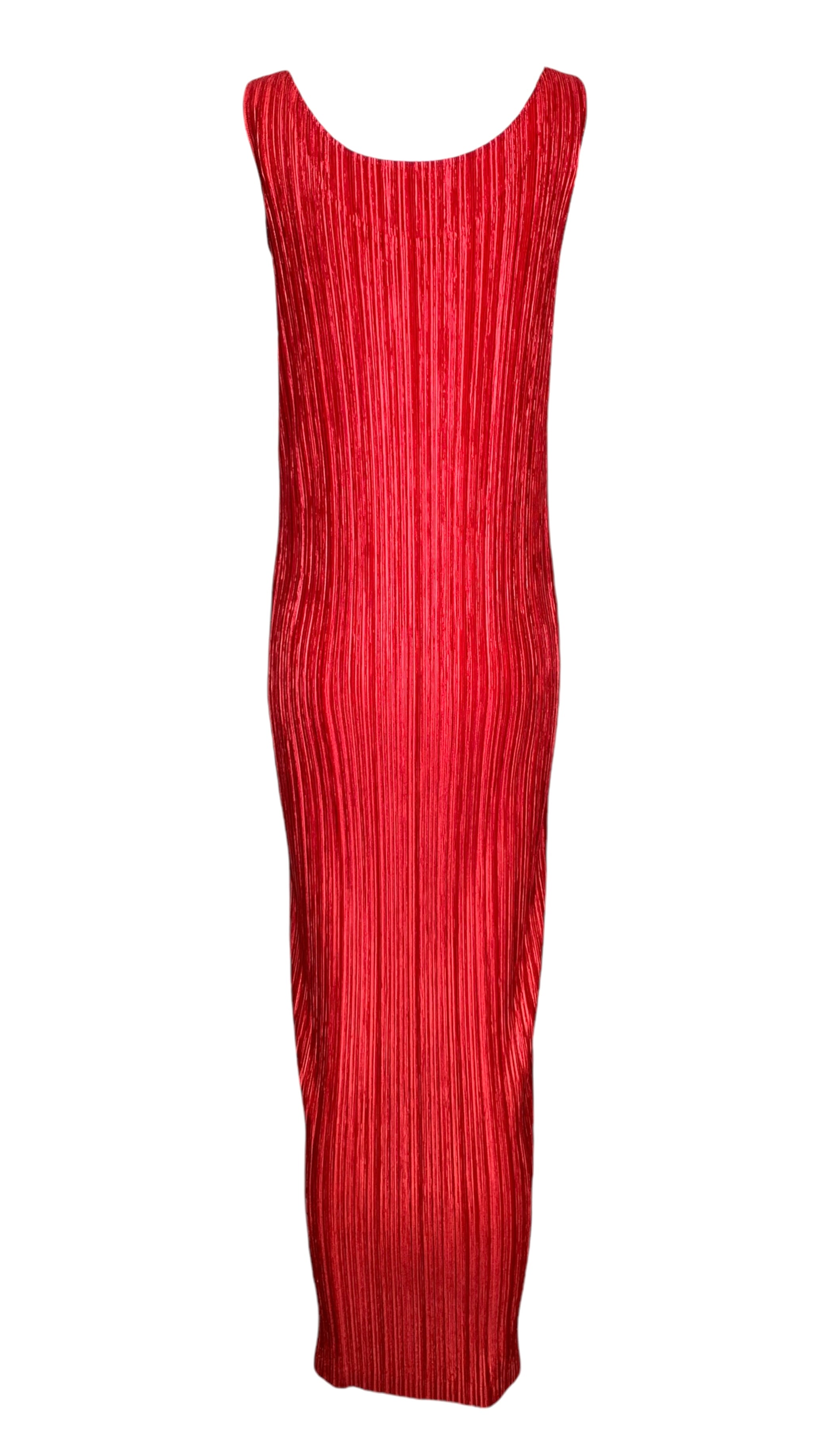 Issey Miyake '90s Plissé Cherry Red Scoop Neck Dress BACK 4/5