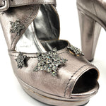 Sonia Rykiel Silver Leather Rhinestone Star Platforms, detail