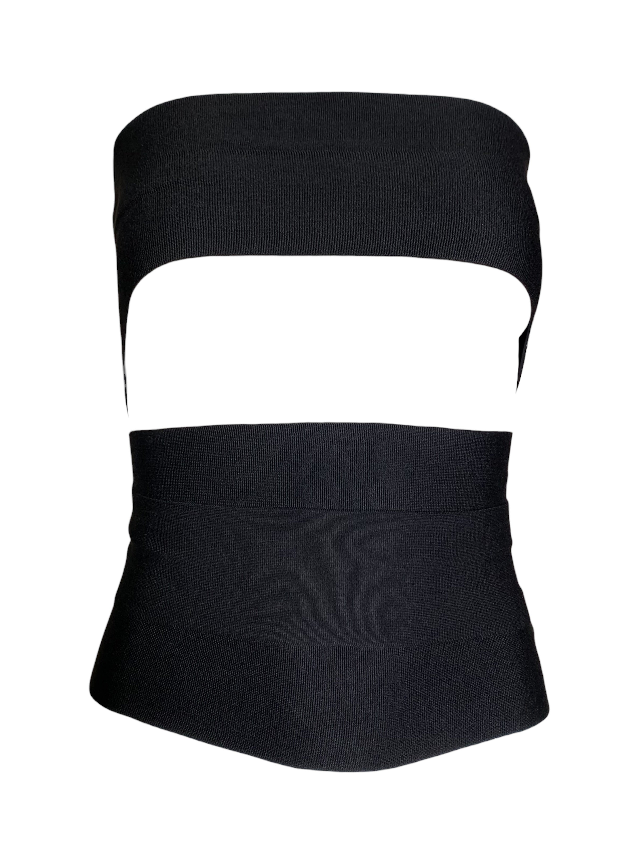 Yves Saint Laurent S/S 2001 Tom Ford Runway Black Bandage Wrap Belt Top FRONT #2 4/9