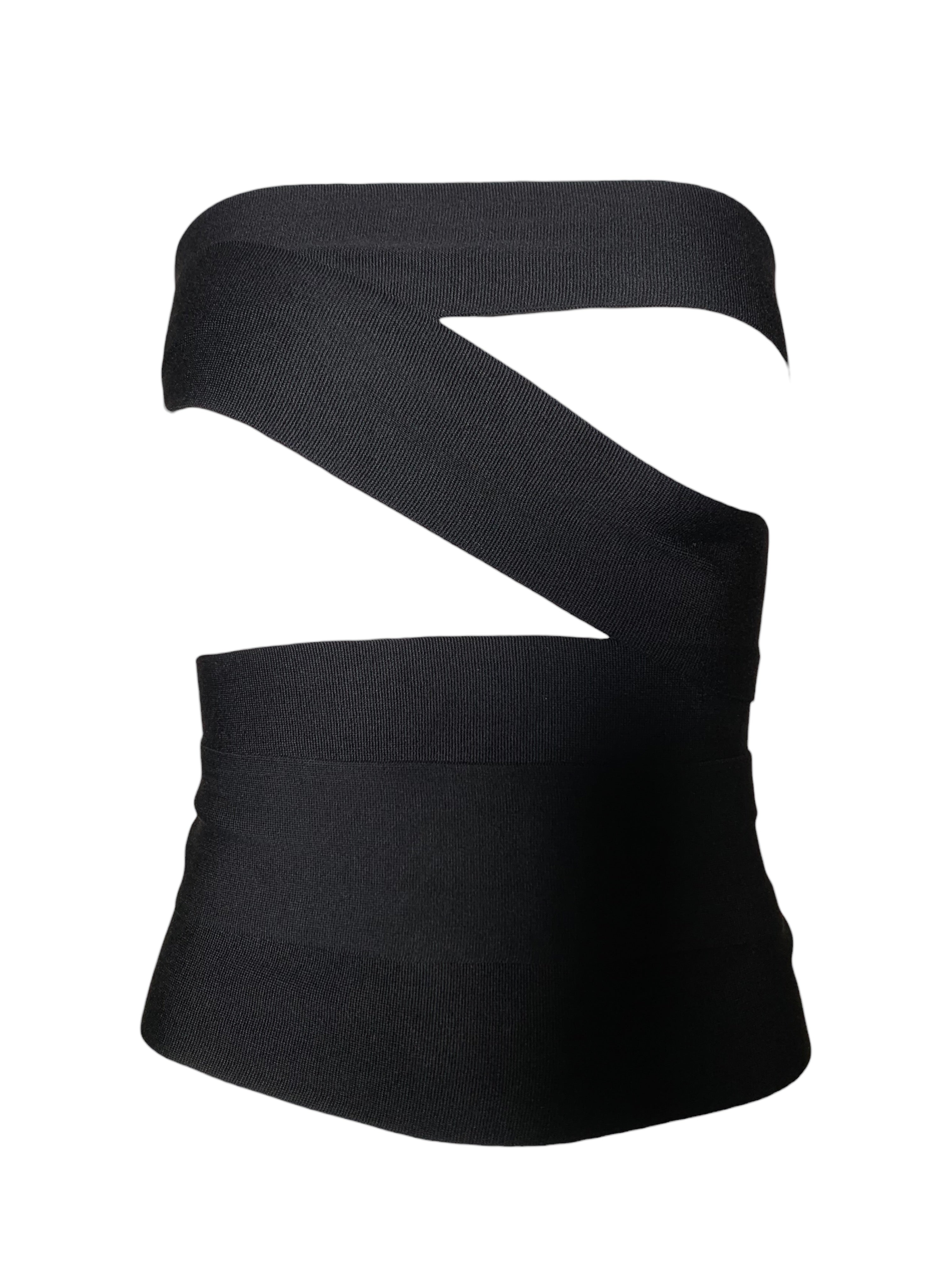 Yves Saint Laurent S/S 2001 Tom Ford Runway Black Bandage Wrap Belt Top FRONT #3 5/9