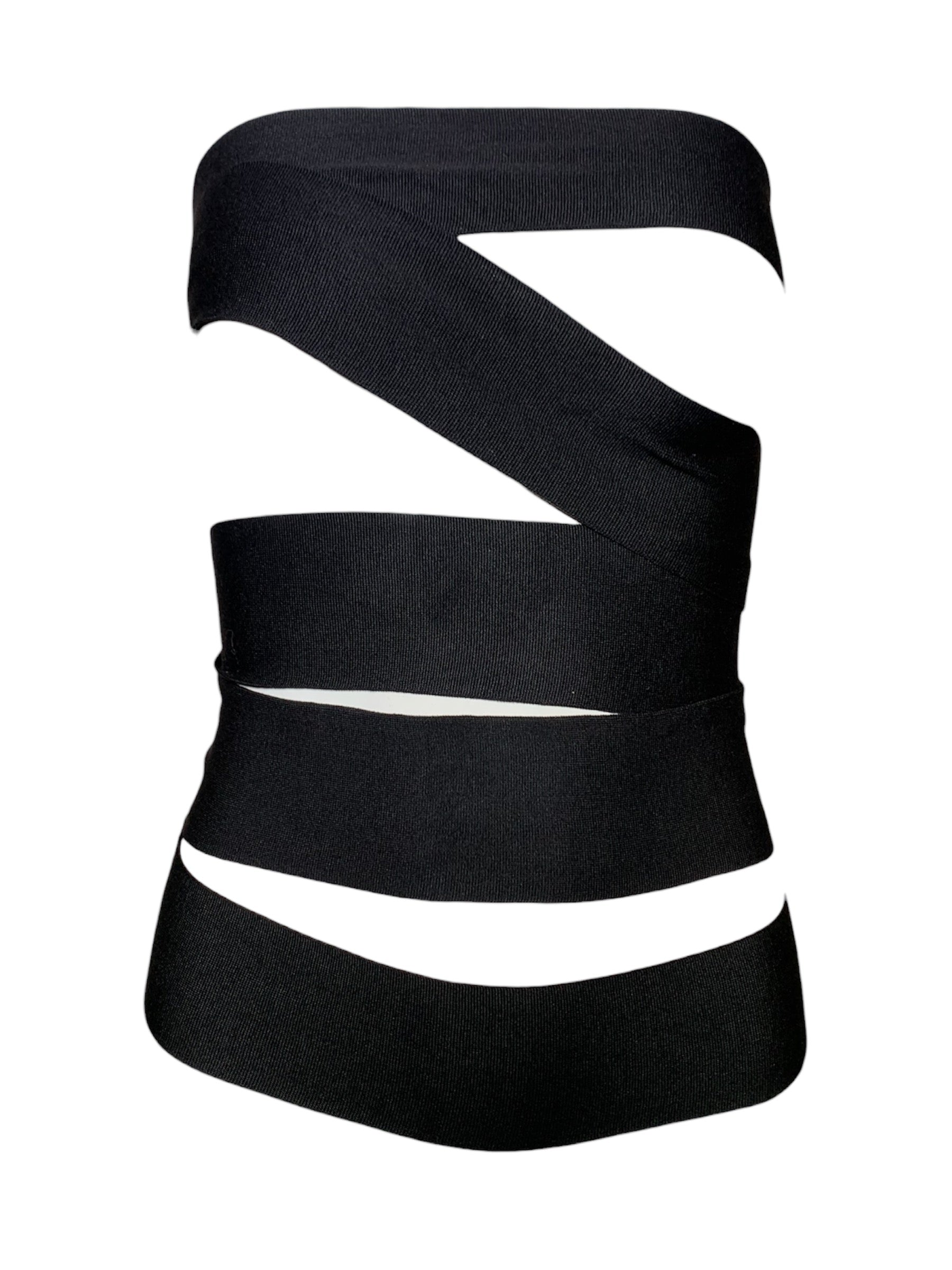 Yves Saint Laurent S/S 2001 Tom Ford Runway Black Bandage Wrap Belt Top FRONT #1 2/9