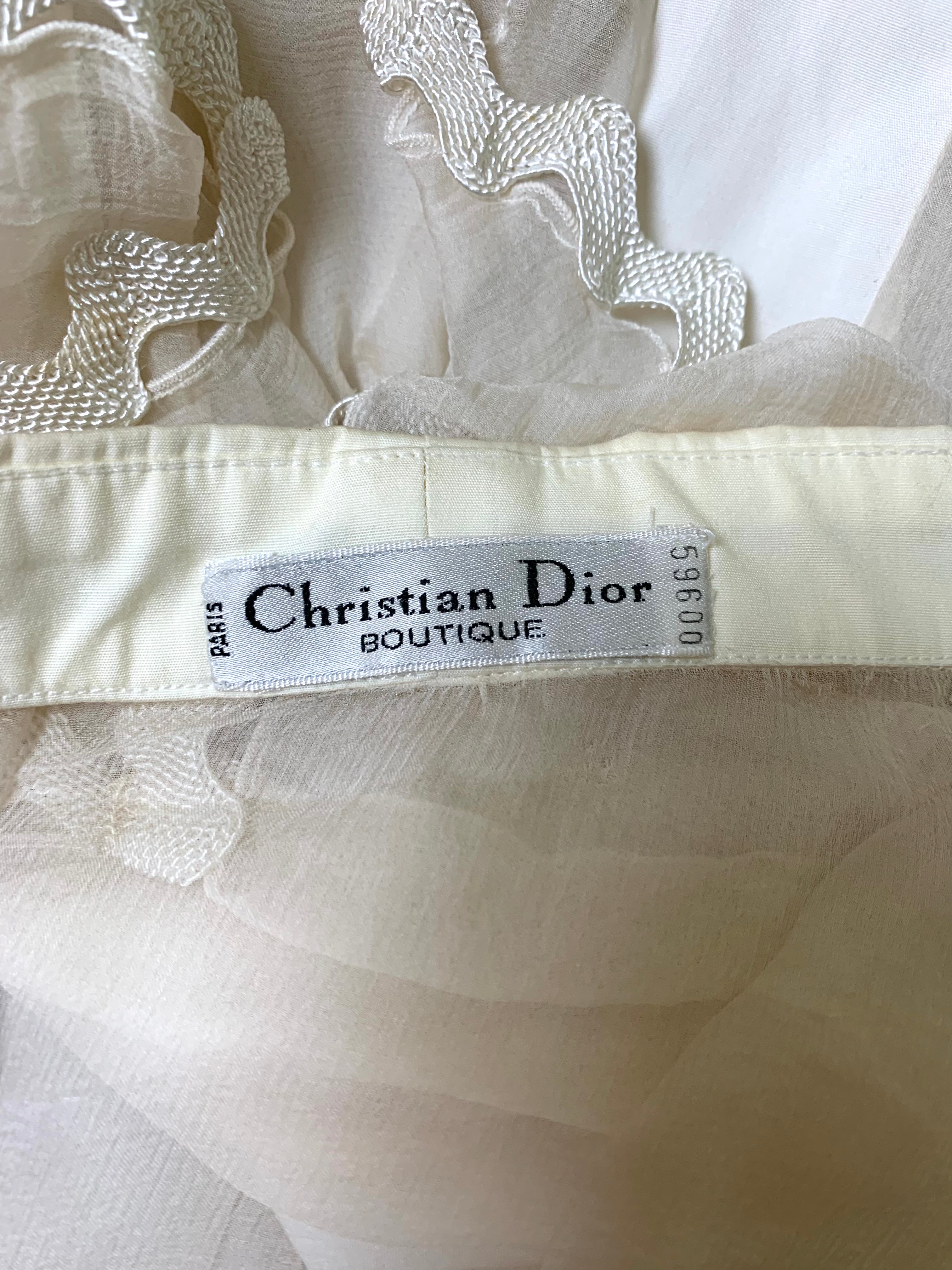 Christian Dior Sheer Cream Silk Ruffled Jabot Button Down Blouse TAG PHOTO 5 OF 5