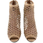 Gucci Beige Eline Leather & Suede Cage Stiletto Booties FRONT ANGLE 4/9