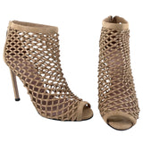 Gucci Beige Eline Leather & Suede Cage Stiletto Booties ANGLED 2/9