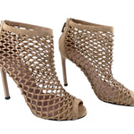 Gucci Beige Eline Leather & Suede Cage Stiletto Booties SIDE ANGLE 3/9