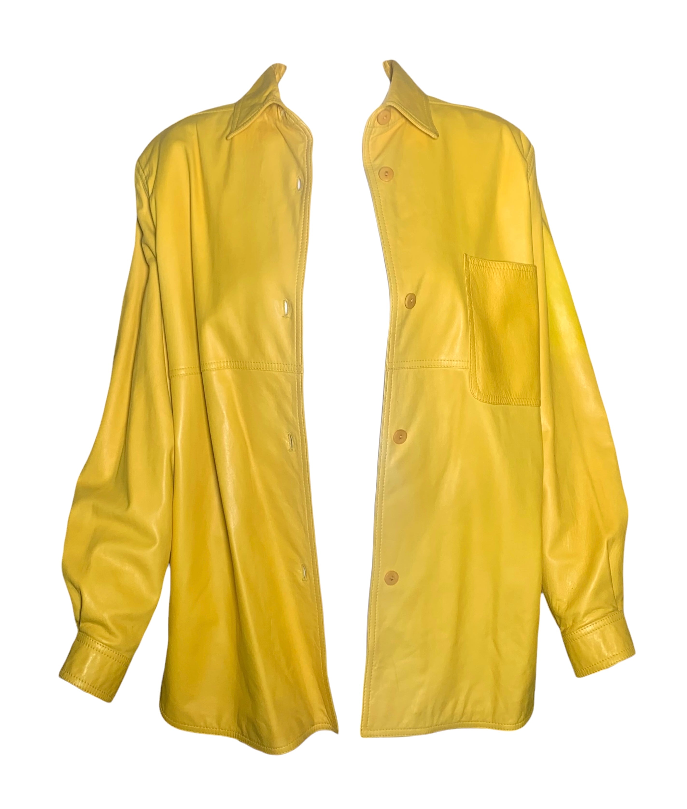 Valentino 1980's Yellow Nappa Lambskin Leather Shirt Jacket UNBUTTONED 2/7