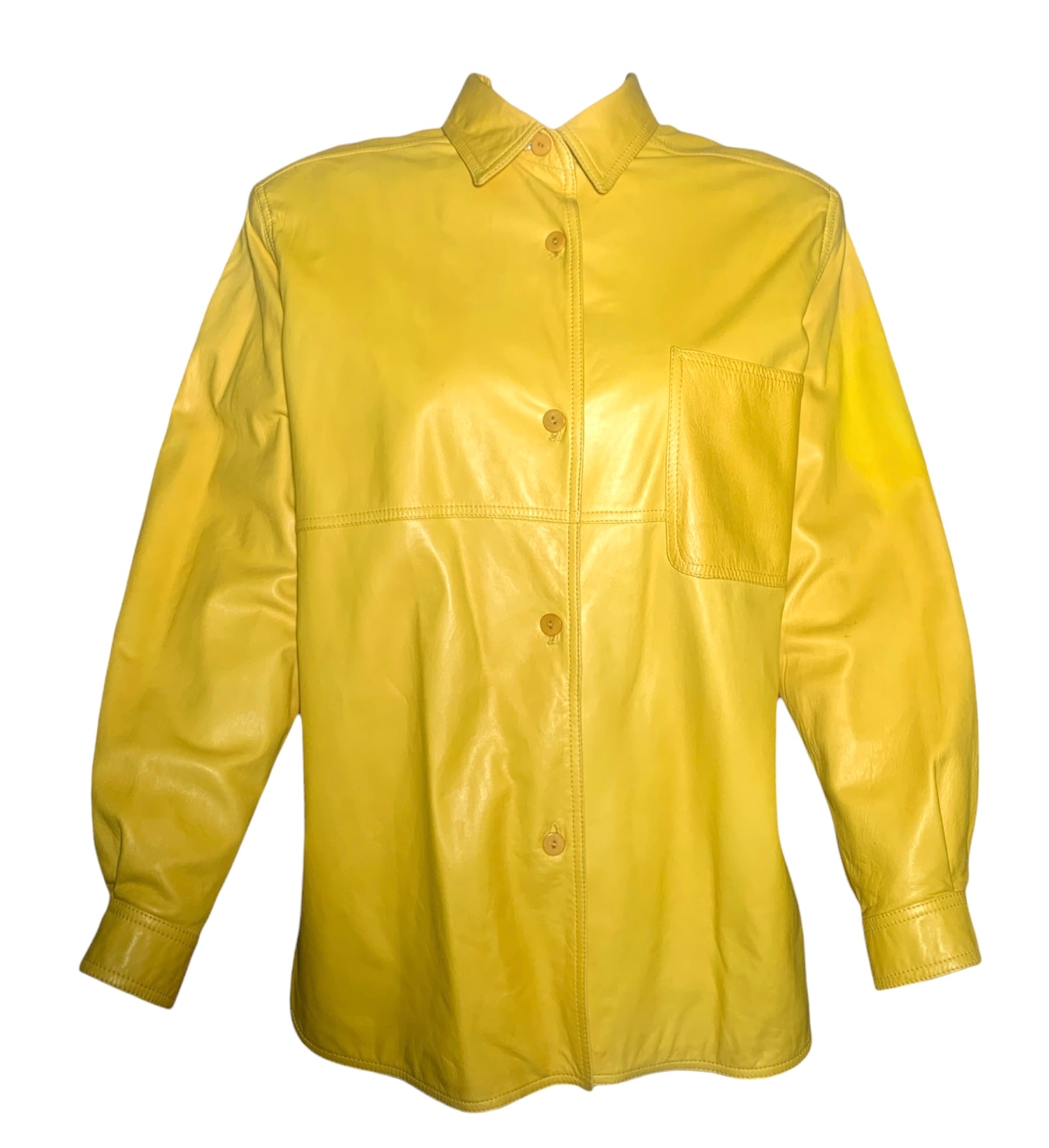 Valentino 1980's Yellow Nappa Lambskin Leather Shirt Jacket FRONT 1/7