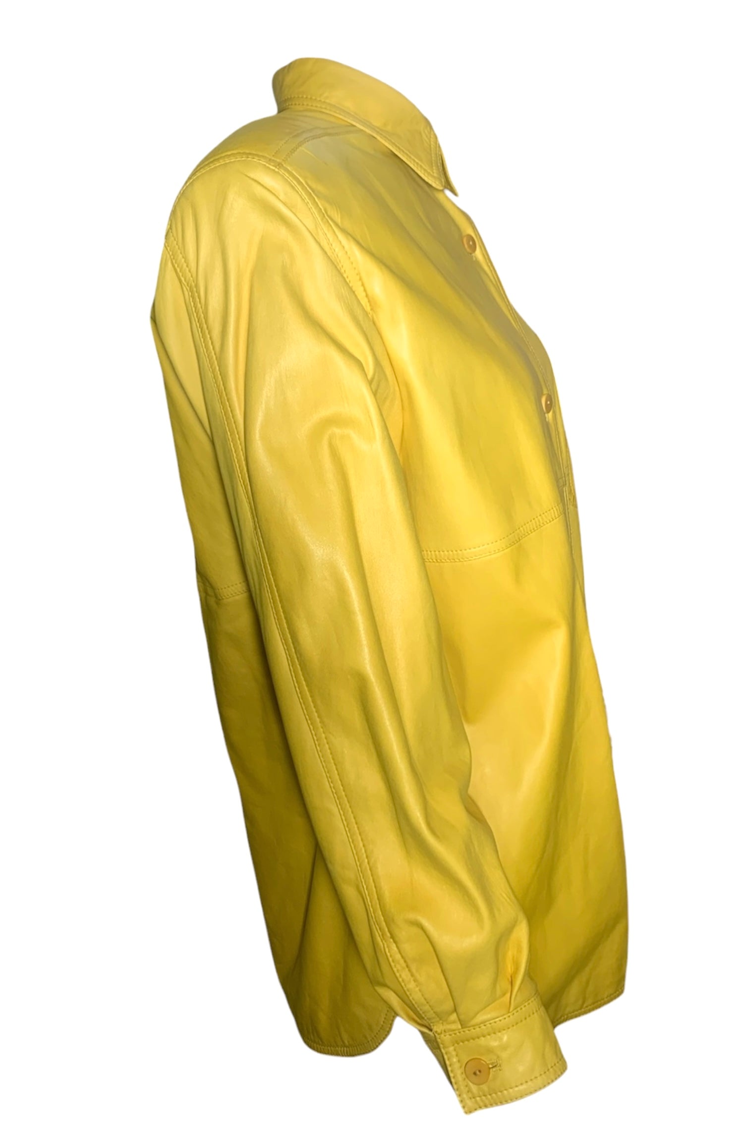 Valentino 1980's Yellow Nappa Lambskin Leather Shirt Jacket SIDE 3/7