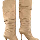  Christian Dior Quilted Cannage Beige Leather Knee High Stiletto Boots RIGHT SIDE 1/10