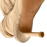  Christian Dior Quilted Cannage Beige Leather Knee High Stiletto Boots SOLE LABEL 8/10