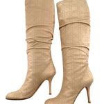  Christian Dior Quilted Cannage Beige Leather Knee High Stiletto Boots LEFT SIDE 2/10