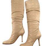  Christian Dior Quilted Cannage Beige Leather Knee High Stiletto Boots LEFT SIDE 2/10