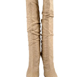  Christian Dior Quilted Cannage Beige Leather Knee High Stiletto Boots FRONT 3/10