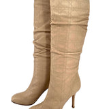  Christian Dior Quilted Cannage Beige Leather Knee High Stiletto Boots ANGLE 5/1O