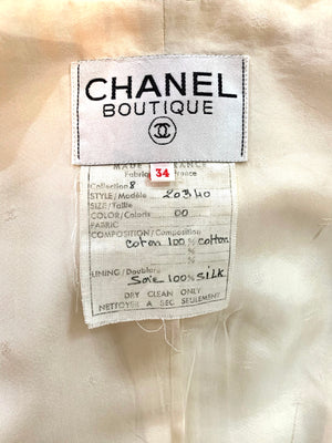 Chanel 90s White Cotton Pique Suit with Black Lace Trim LABEL 7 of 7