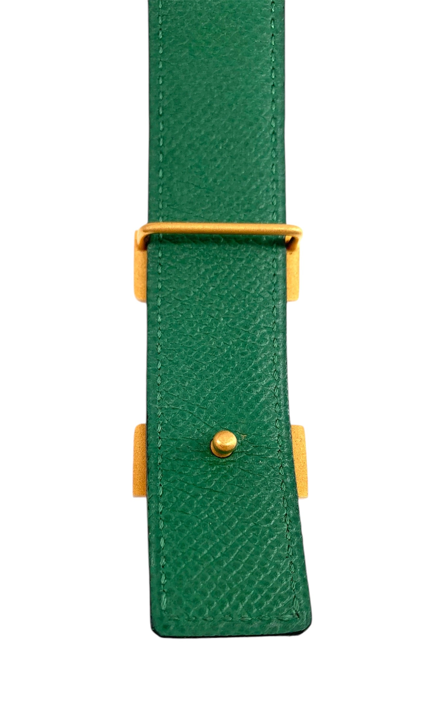 Hermès Red & Green Reversible Leather Gold Tone H Belt GREEN DETAIL 4/8