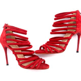 Christian Louboutin Red Macala Strappy Suede Stilettos OUTTER SIDES 3/10