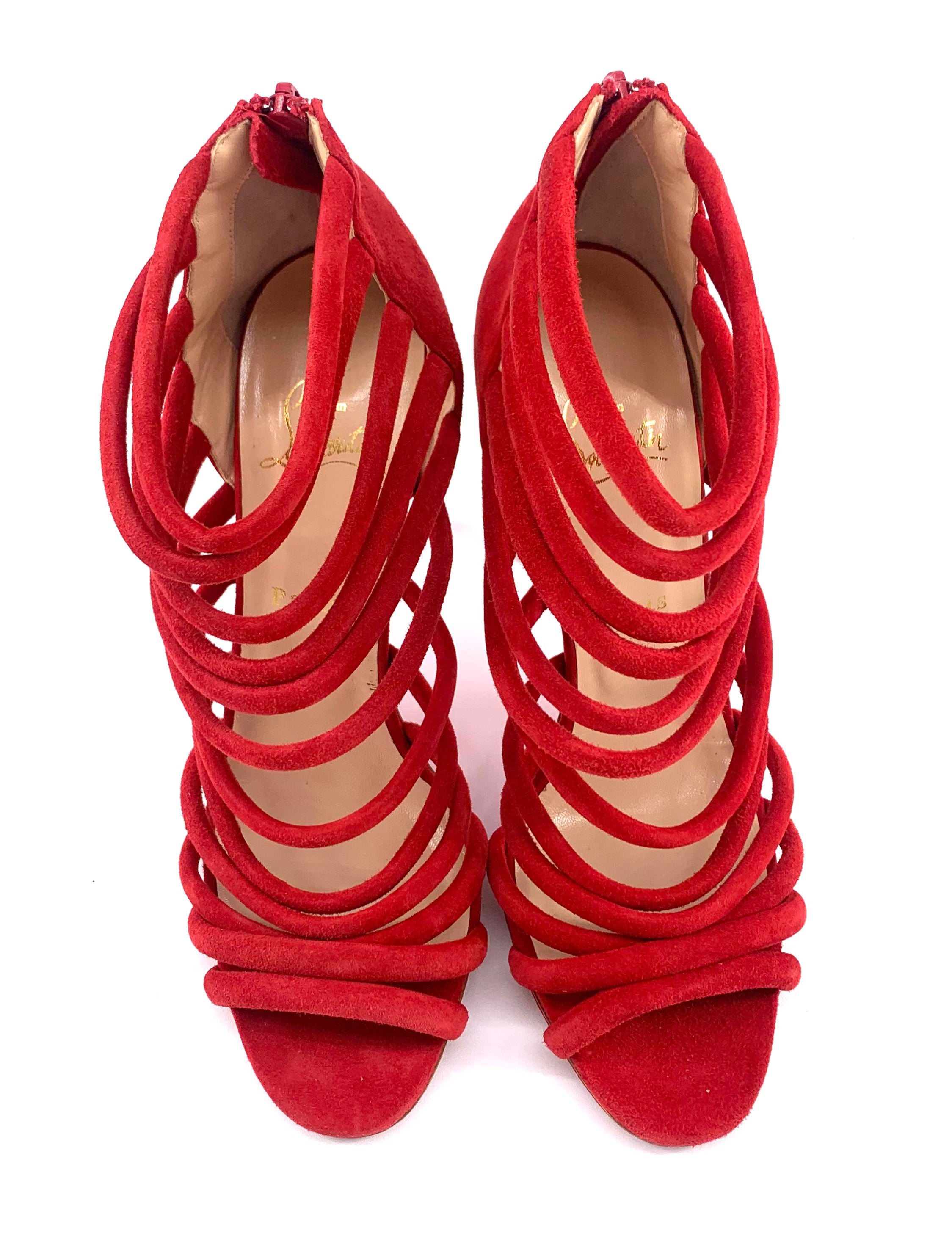 Christian Louboutin Red Macala Strappy Suede Stilettos TOP 6/10