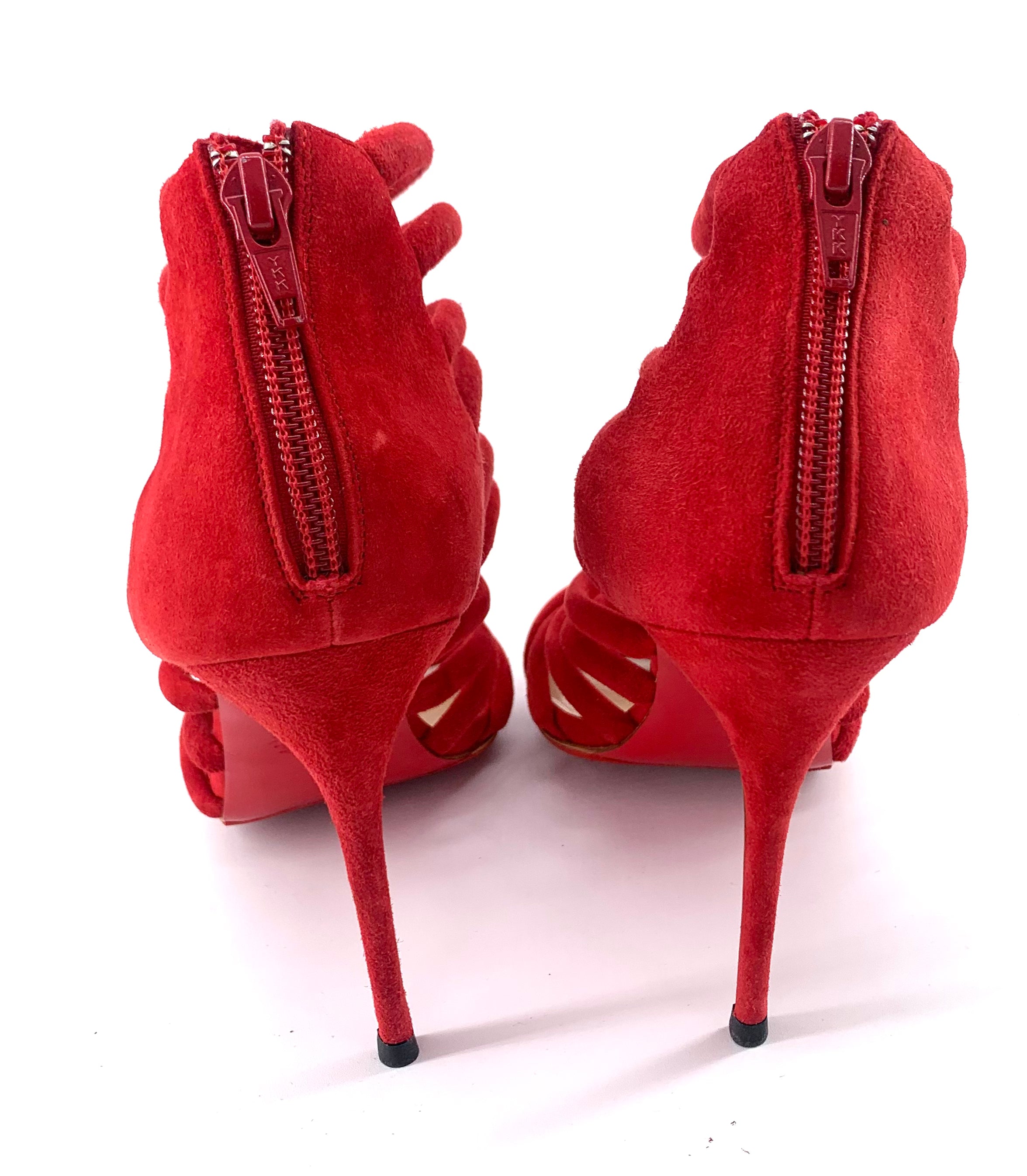 Christian Louboutin Red Macala Strappy Suede Stilettos BACK 7/10