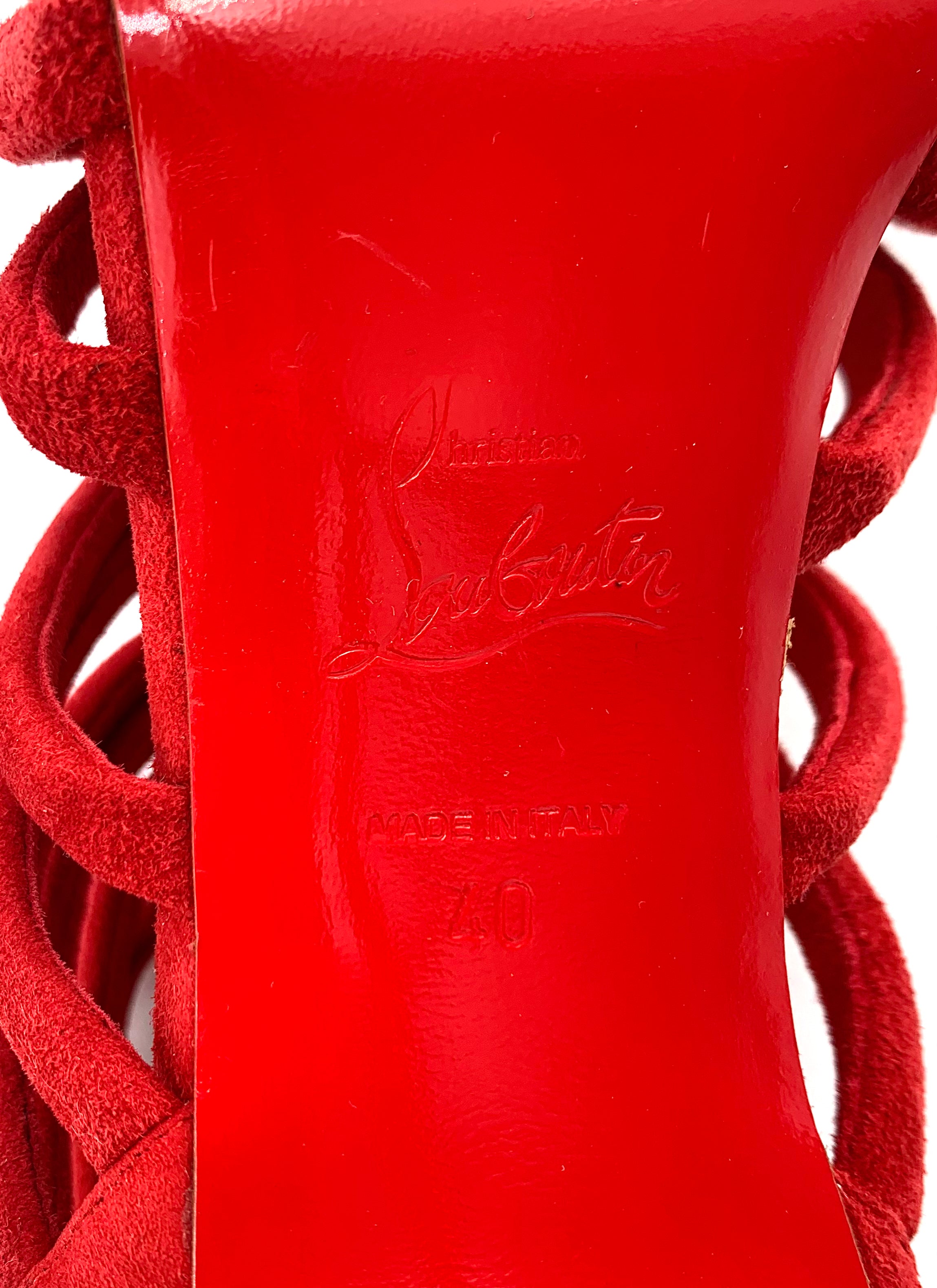 Christian Louboutin Red Macala Strappy Suede Stilettos RED BOTTOM 10/10