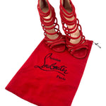 Christian Louboutin Red Macala Strappy Suede Stilettos HEELS + BAG 2/10