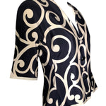 Christian Dior Boutique 1980's Black & Cream Filigree Motif Print Silk Blouse SIDE 2/5