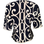 Christian Dior Boutique 1980's Black & Cream Filigree Motif Print Silk Blouse BACK 3/5