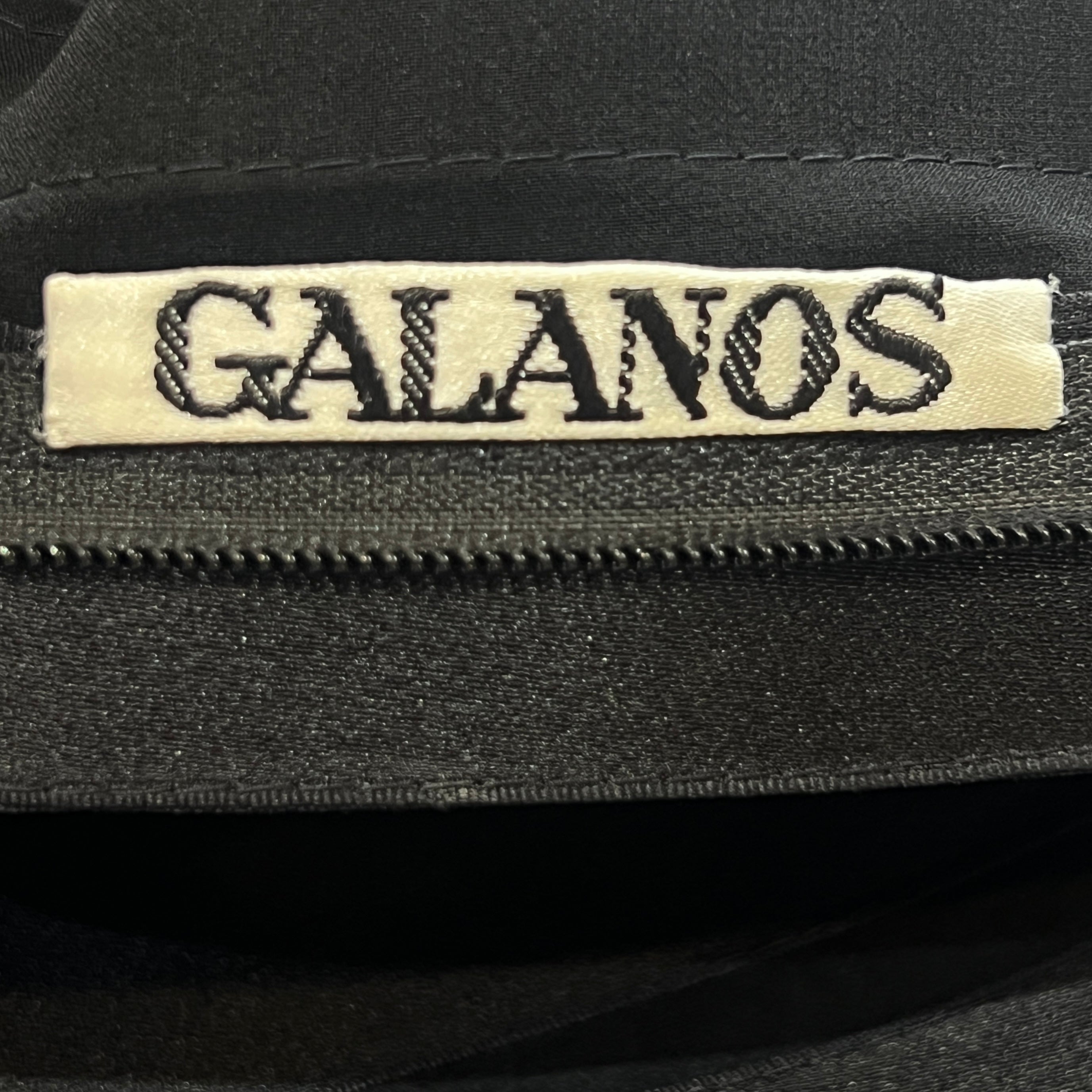 Galanos 1984 Black Silk Tiered Gown with Decorative Hip Flower, label