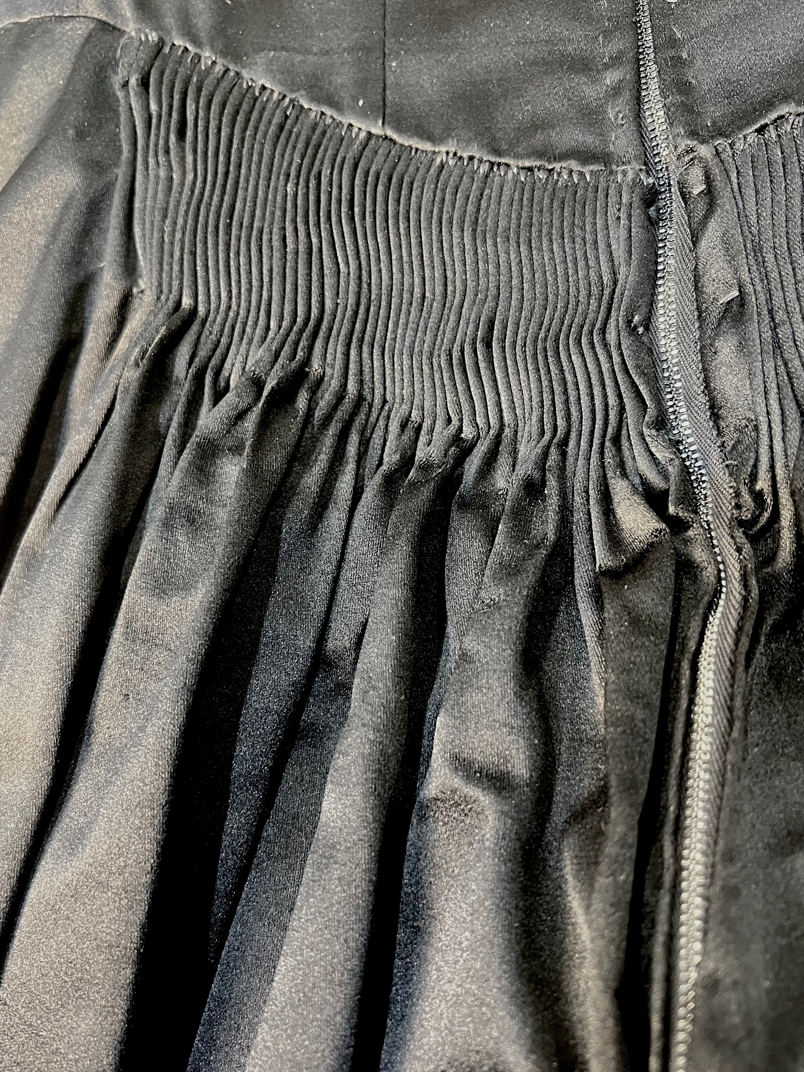 1960's Classic Black Satin Couture Gown BOX PLEATS 4/6