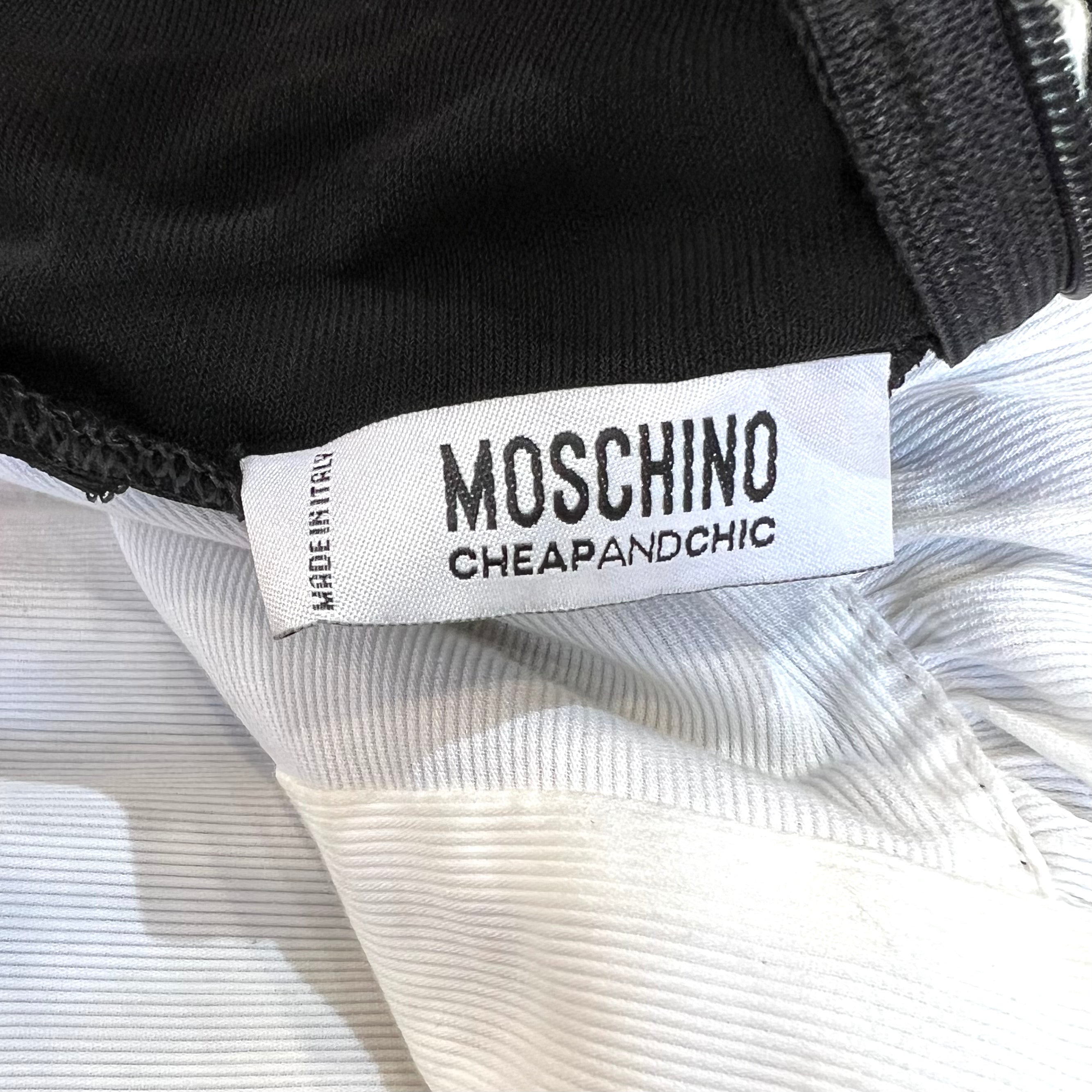 Moschino Fall/Winter 2001 Black and White "Maid in Italy" Mesh Apron Dress LABEL 9/13