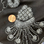 1920's Art Deco White Beaded Charcoal Black Satin Silk Evening Dress, hole near hem, backside