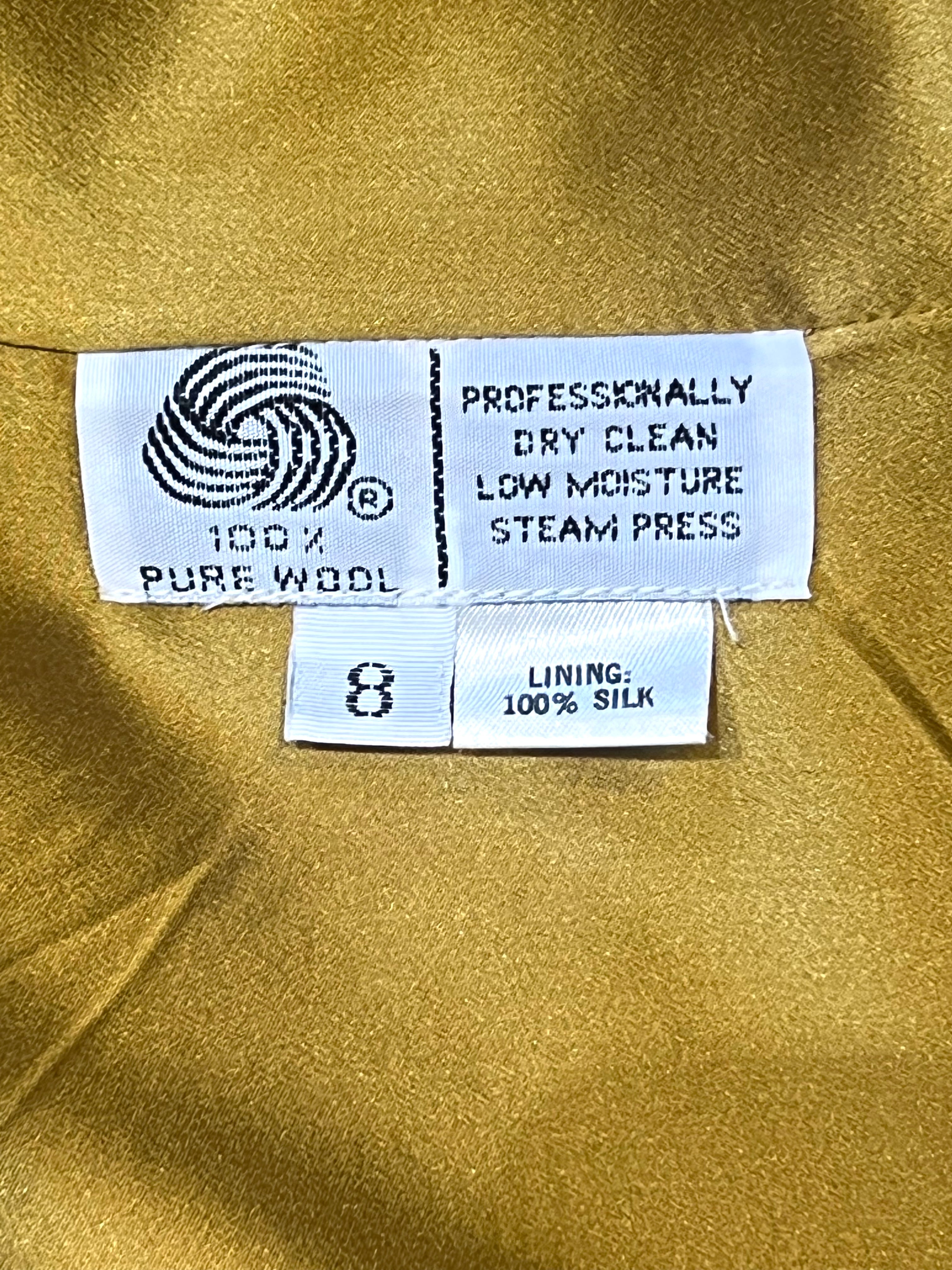 Richard Tyler 1990's Chartreuse and Emerald Green Wool and Velvet Coat, tags