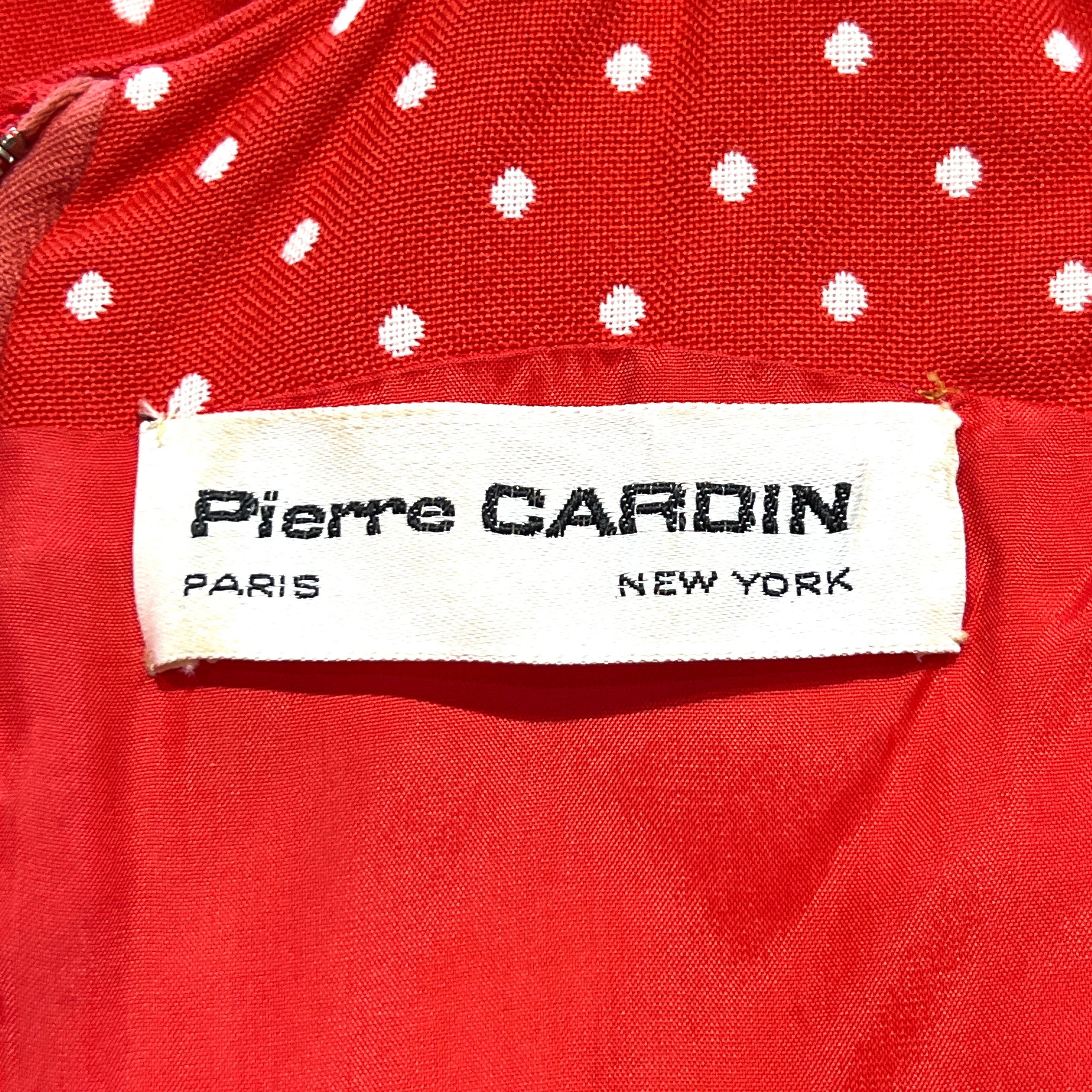 1960s Pierre Cardin "Space Age" Red & White Polka Dotted Maxi Dress, label