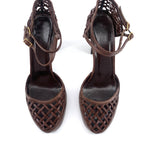 Bottega Veneta Brown Leather Woven Block Heels Sandals, New/Old, top