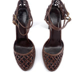 Bottega Veneta Brown Leather Woven Block Heels Sandals, New/Old, top