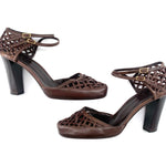 Bottega Veneta Brown Leather Woven Block Heels Sandals, New/Old