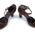 Bottega Veneta Brown Leather Woven Block Heels Sandals, New/Old, side 3