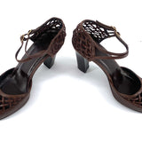 Bottega Veneta Brown Leather Woven Block Heels Sandals, New/Old, side 3