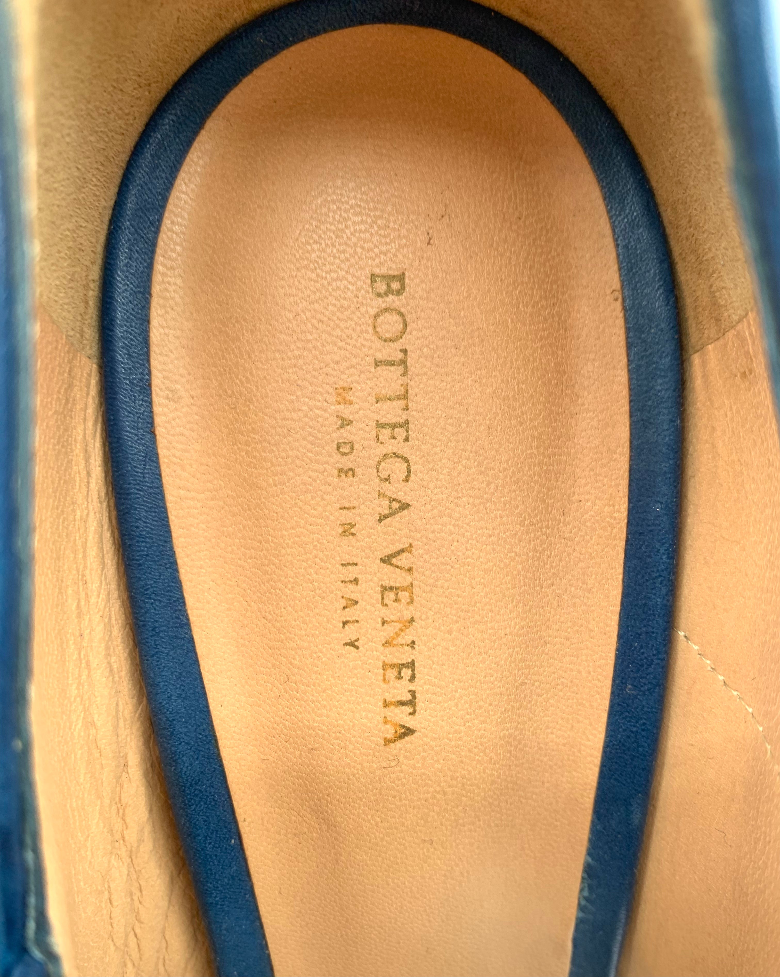 Bottega Veneta Blue and Brown Leather Sandal Heels, New/Old, label