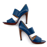 Bottega Veneta Blue and Brown Leather Sandal Heels, New/Old, side 2
