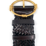 PRADA Y2K Black intrecciato Leather Belt with Gold Toned Buckle, detail