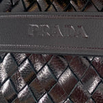 PRADA Y2K Black intrecciato Leather Belt with Gold Toned Buckle, label