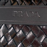 PRADA Y2K Black intrecciato Leather Belt with Gold Toned Buckle, label