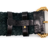 PRADA Y2K Black intrecciato Leather Belt with Gold Toned Buckle, reverse