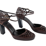 Bottega Veneta Brown Leather Woven Block Heels Sandals, New/Old, side 2